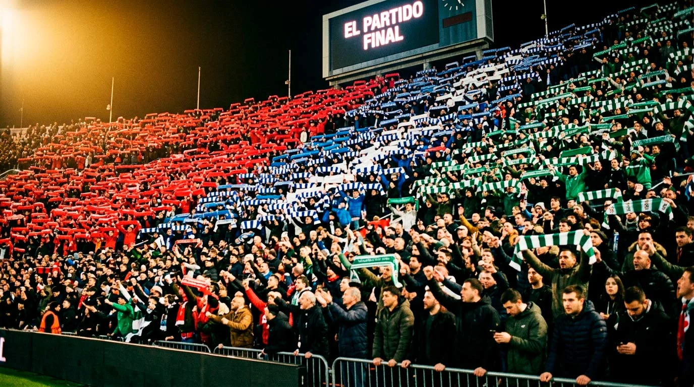 Grada portuguesa llena con bufandas rojas, azules y verdes ondeando durante una jornada de la Primeira Liga